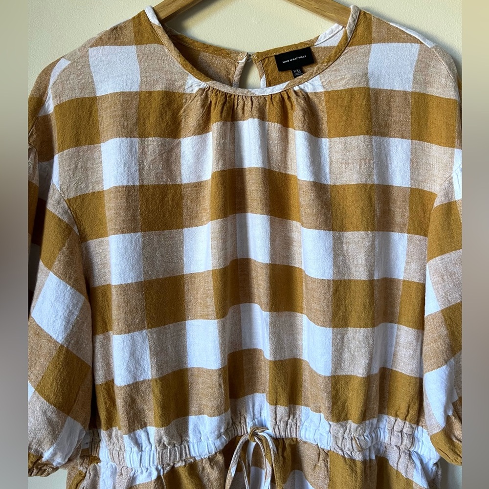 Who What Wear Linen Blend Puffed Sleeve Peplum Blouse White/Gold XXL - Picture 5 of 10